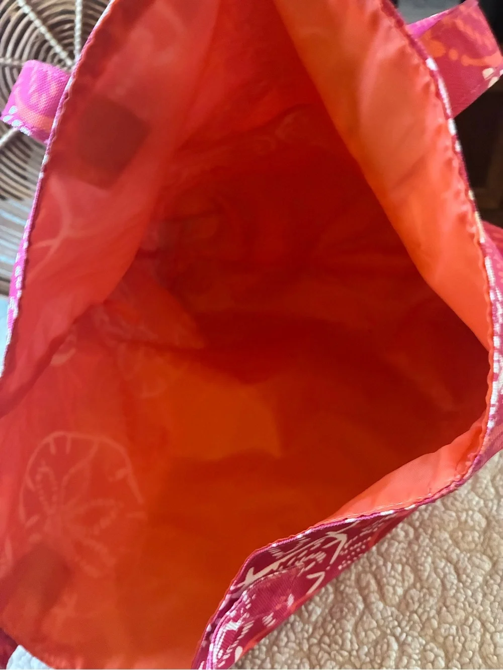 Estee Lauder Bright Pink and White Sand Dollar Print Tote